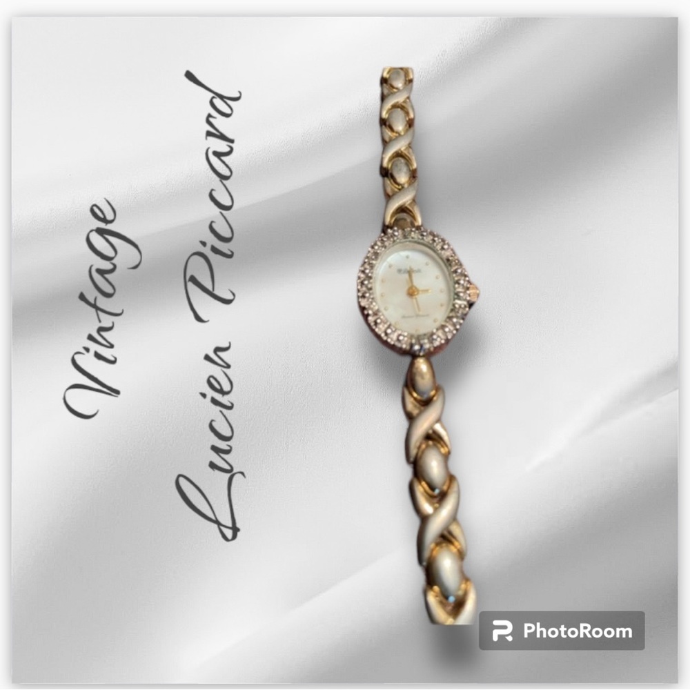💎 Lucien Piccard Ladies Dufonte Vintage Quartz Diamond faced lined & Gold Watch